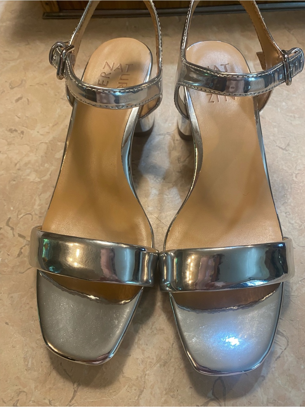 Naturalizer Silver Metallic Ankle-Strap Block Heel Sandals - Picture 5 of 6